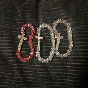 Elegant Crystal Cross Bracelets Set - Red, Silver, Gold